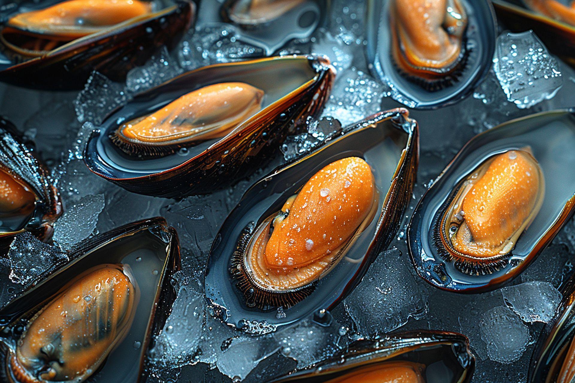 Mejillones en una pescadería de España. Codigo2 Studios