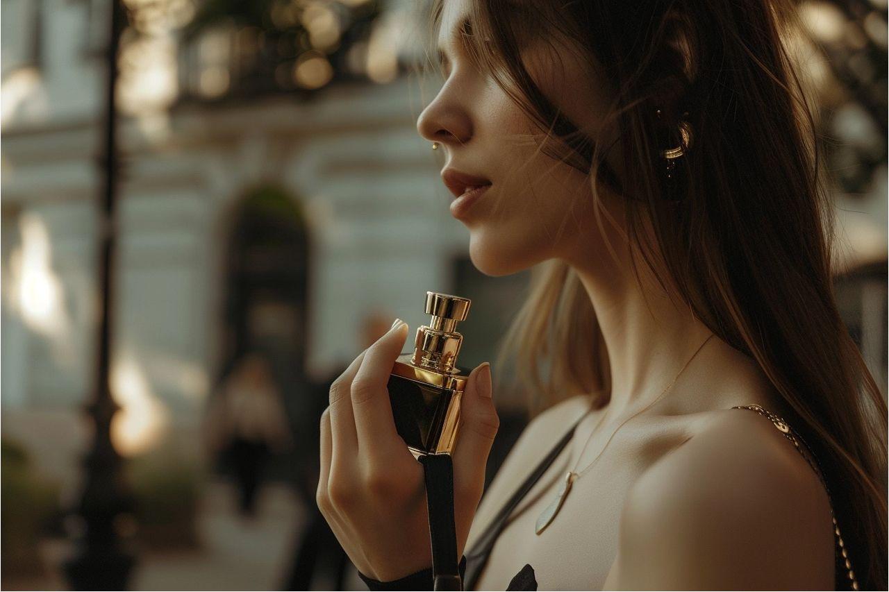 Mujer oliendo perfume francés. Codigo2 Studios