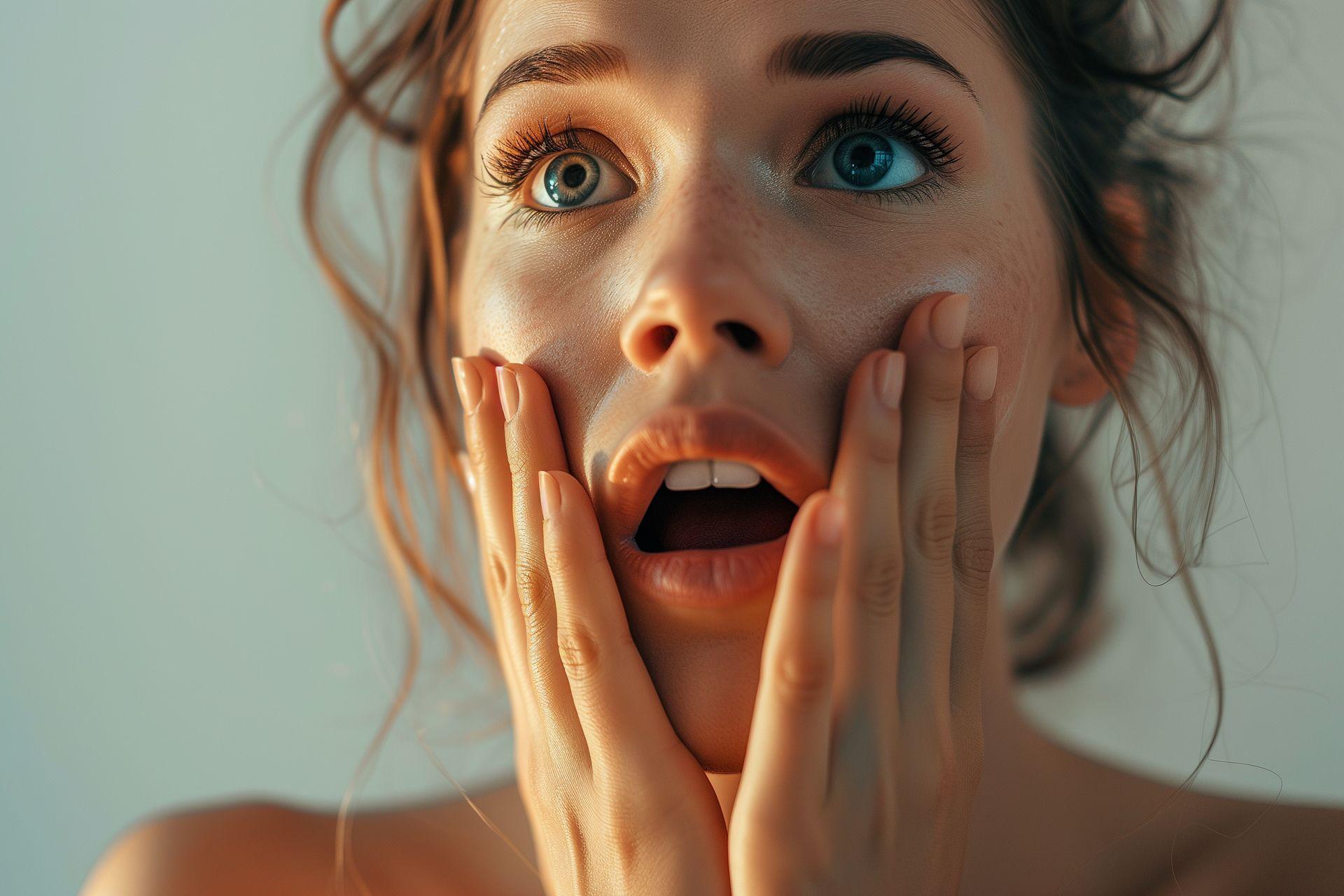 Chica sorprendida después de verse un chupetón. Código2 Studios